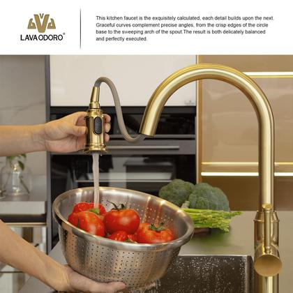 Imagem de Torneira de cozinha Lava Odoro Curtura Brushed Gold com pulverizador