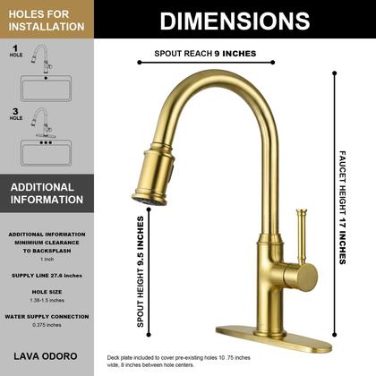 Imagem de Torneira de cozinha Lava Odoro Curtura Brushed Gold com pulverizador