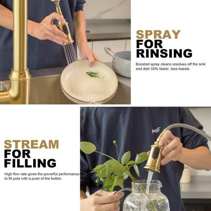 Imagem de Torneira de cozinha Lava Odoro Curtura Brushed Gold com pulverizador