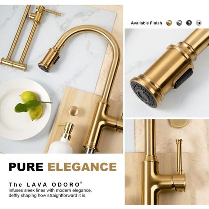 Imagem de Torneira de cozinha Lava Odoro Curtura Brushed Gold com pulverizador