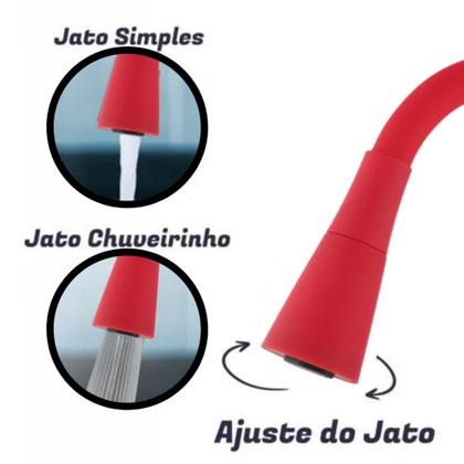 Imagem de Torneira De Cozinha Metal De Parede Com Filtro e Cano Flexível Vermelho 2 Jatos Veneza