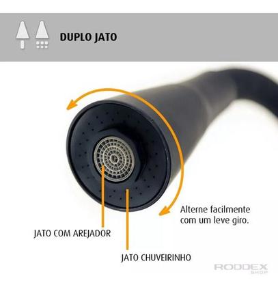 Imagem de Torneira De Cozinha Preto Gourmet de Parede Com Filtro Inox Revestida Silicone Flexível Bico Arejador Duplo Jato