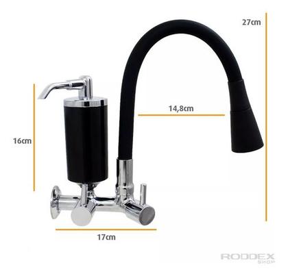 Imagem de Torneira De Cozinha Preto Gourmet de Parede Com Filtro Inox Revestida Silicone Flexível Bico Arejador Duplo Jato