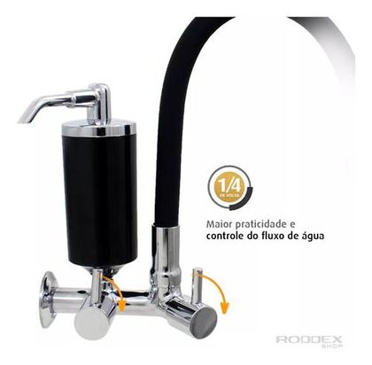 Imagem de Torneira De Cozinha Preto Gourmet de Parede Com Filtro Inox Revestida Silicone Flexível Bico Arejador Duplo Jato