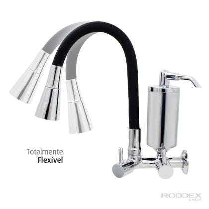 Imagem de Torneira De Cozinha Preto Gourmet de Parede Inox Com Filtro Cromado Flexível Bico Arejador Duplo Jato Cromado
