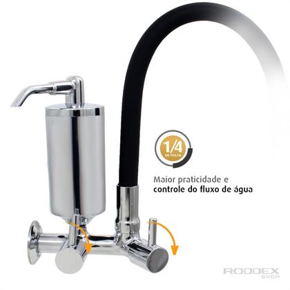 Imagem de Torneira De Cozinha Preto Gourmet de Parede Inox Com Filtro Cromado Flexível Bico Arejador Duplo Jato Cromado