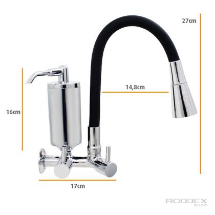 Imagem de Torneira De Cozinha Preto Gourmet de Parede Inox Com Filtro Cromado Flexível Bico Arejador Duplo Jato Cromado