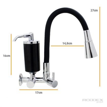 Imagem de Torneira De Cozinha Preto Gourmet de Parede Inox Com Filtro Preto Flexível Bico Arejador Duplo Jato Cromado