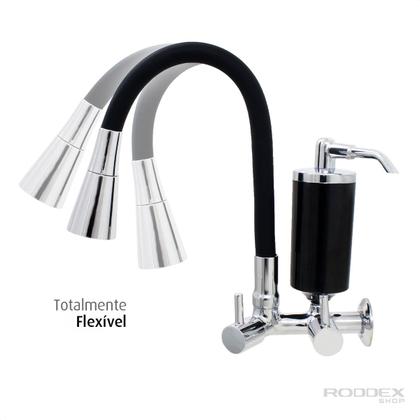 Imagem de Torneira De Cozinha Preto Gourmet de Parede Inox Com Filtro Preto Flexível Bico Arejador Duplo Jato Cromado