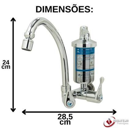 Imagem de Torneira De Filtro D'Água Purificador Para Parede Pia Cozinha Bica Alta Arejador 100% Em Metal 1/4 De Volta Volante Alta Qualidade Resistente Iguatemi