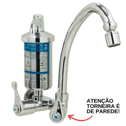 Imagem de Torneira De Filtro D'Água Purificador Para Parede Pia Cozinha Bica Alta Arejador 100% Em Metal 1/4 De Volta Volante Alta Qualidade Resistente Iguatemi