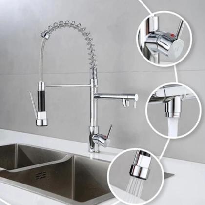 Imagem de Torneira de Mesa com Ducha Extensível Pia Bancada Para Cozinha 51,5cm Inox Cromado Brilhante