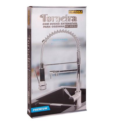 Imagem de Torneira de Mesa com Ducha Extensível Pia Bancada Para Cozinha 51,5cm Inox Cromado Brilhante