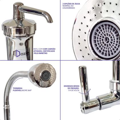 Imagem de Torneira de Parede para Cozinha com Filtro Dazie Metais Gourmet Flexível 360 2 Modos de Jato com 2 Refis Extra