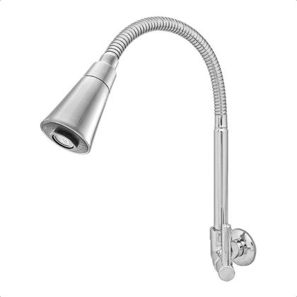 Imagem de Torneira de Parede para Pia de Cozinha Bica Cone Flexível Inox Chuveirinho Volante de Metal