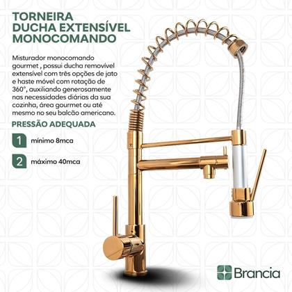 Imagem de Torneira Dourada Cozinha Gourmet Bancada Mesa Escovada com Spray Monocomando Extensiva 50cm Misturador Alta qualidade Gold Ouro
