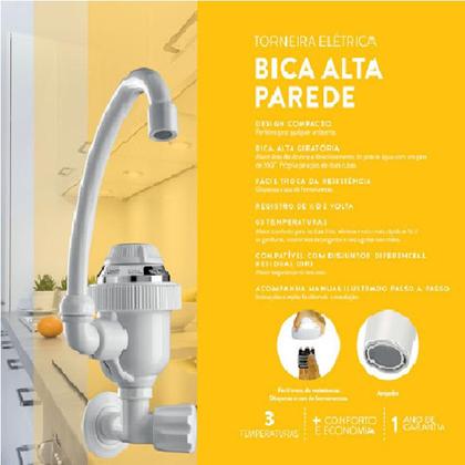 Imagem de Torneira Elétrica Bica Alta De Parede Tradição Sintex - Branco e Cromado