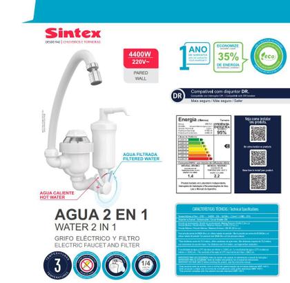 Imagem de Torneira Elétrica de parede com filtro Água 2 em 1 3T 220V 4400W TFP244 - Sintex
