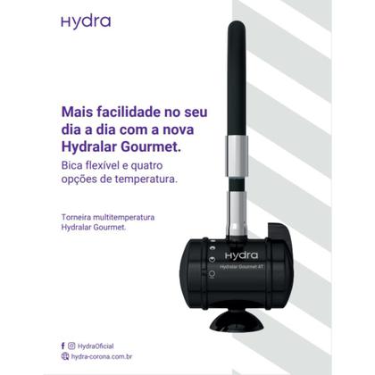 Imagem de Torneira Elétrica Hydralar Gourmet Mesa 4 Temperaturas 1/4 Volta Bica Alta Flex Preta Hydra