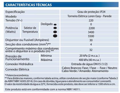 Imagem de Torneira elétrica lorenzetti 4 temperaturas bica alta móvel loren easy 220v 5500w parede branco pia cozinha água quente fria