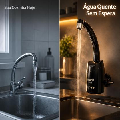 Imagem de Torneira Elétrica Zagonel Luna 4T Preta 127v ou 220v 5500w de Parede com Bica Giratória 360 Cozinha