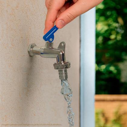 Imagem de Torneira Esfera De Jardim Com Trava de Cadeado Registro 1/4 Volta Saída 3/4 Com Bico Mangueira 1/2