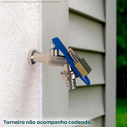 Imagem de Torneira Esfera De Jardim Com Trava de Cadeado Registro 1/4 Volta Saída 3/4 Com Bico Mangueira 1/2
