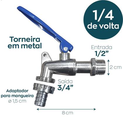 Imagem de Torneira Esfera De Jardim Com Trava de Cadeado Registro 1/4 Volta Saída 3/4 Com Bico Mangueira 1/2