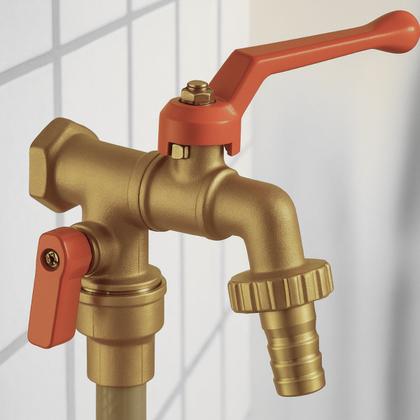 Imagem de Torneira Esfera Dupla Saída Tanque Máquina de Lavar Dourado