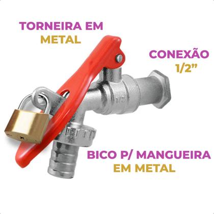 Imagem de Torneira Esfera Jardim Cadeado C/ Bico Uso Geral 1/2