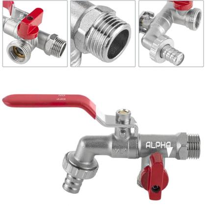 Imagem de Torneira Esfera Tanque Máquina Lavar Jardim Metal 2 Saídas