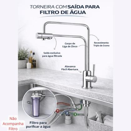 Imagem de Torneira Filtro Cozinha Monocomando Luxo (com Saída P/ Água)