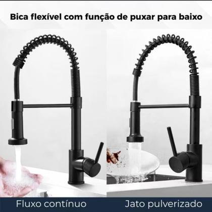 Imagem de Torneira Gourmet Bancada de Cozinha com Saída Dupla e Rotação 360º em Aço Inox Preto Fosco