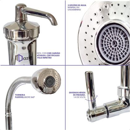 Imagem de Torneira Gourmet com Filtro Bica Móvel Flexível Inox Articulada Chuveirinho Cozinha Pia Parede