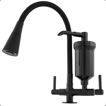 Imagem de Torneira Gourmet com Filtro Cozinha Bancada Preta Bica Flexível 2 Jatos Alta Pressão Giratória Flexível