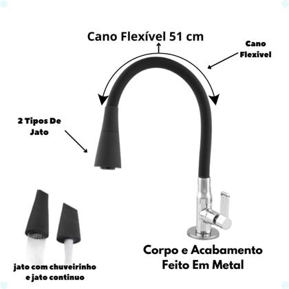 Imagem de Torneira Gourmet Cozinha Bancada Pia Metal Flexível Jato Duas Funções 1/4 De Volta Ictus Metais