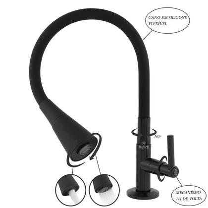 Imagem de Torneira Gourmet Cozinha Mesa Bancada Pia Flexível 2 Jatos Preta ABS