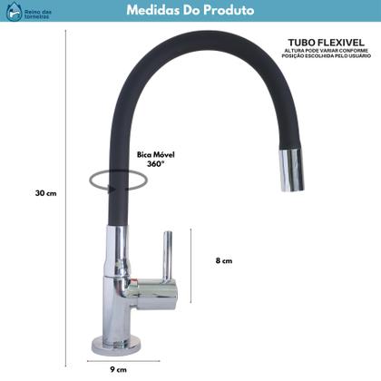 Imagem de Torneira Gourmet Cozinha Metal Tubo Silicone Preta Robusta Premium Mesa 1/4v