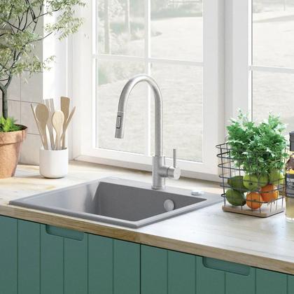 Imagem de Torneira Gourmet de Bancada Alta Aço Inox Com Bico Extensor Água Quente Fria Cromada Fosca Luxo