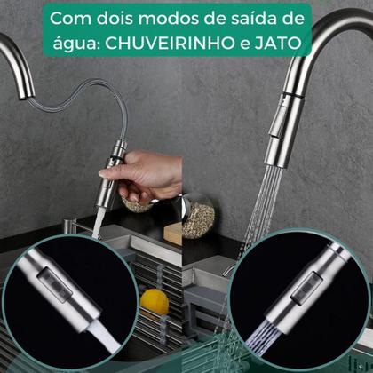 Imagem de Torneira Gourmet de Bancada Alta Aço Inox Com Bico Extensor Água Quente Fria Cromada Fosca Luxo
