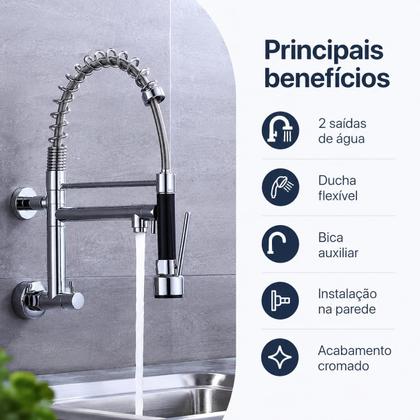 Imagem de Torneira Gourmet De Parede Belcca Cromada 50cm 2 Saídas TG50CPZ