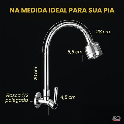 Imagem de Torneira Gourmet de Parede Cromada com Bica Flexível e Arejador Econômico