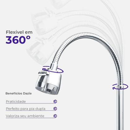 Imagem de Torneira Gourmet de Parede para Cozinha com Filtro Carbon Block Prata Coloidal Bica Flexível Jato Duplo ABS Cromado Dazie Metais