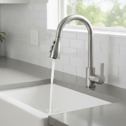 Imagem de Torneira Gourmet de Pia Para Cozinha Bancada com Bico Alto Extensível 50cm Luxo Com Misturador Monocomando Água Quente e Fria