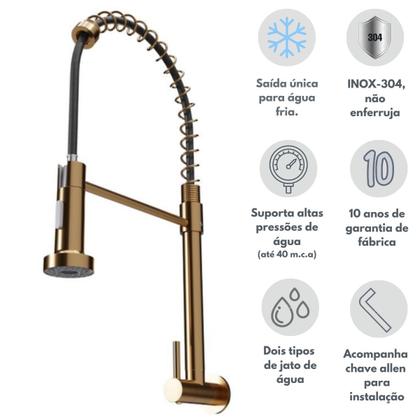 Imagem de Torneira Gourmet Flexível Rose Gold Parede Cozinha Água Fria