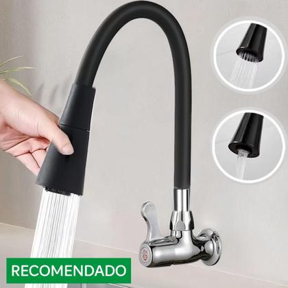 Imagem de Torneira Gourmet Luxo Flexível Cozinha/Pia Parede 2 Jatos preto