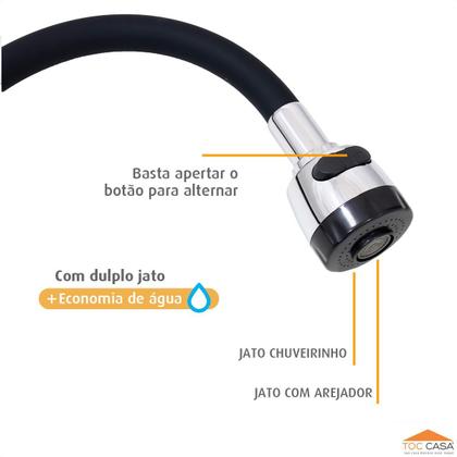 Imagem de Torneira Gourmet Mesa Emborrachada Preta Cozinha Bancada Bico Arejador Duplo Jato