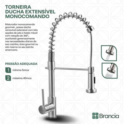 Imagem de Torneira Gourmet Monocomando Cozinha Luxo Misturador De Bancada Inox 304 50cm Escovado Quente/frio Com Garantia