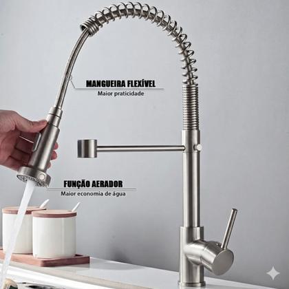 Imagem de Torneira Gourmet Monocomando Premium Escovada Aço Inox 304