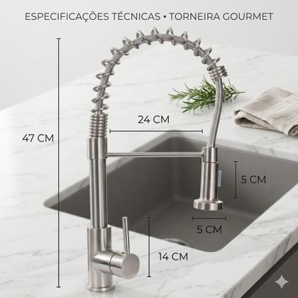 Imagem de Torneira Gourmet Monocomando Premium Escovada Aço Inox 304